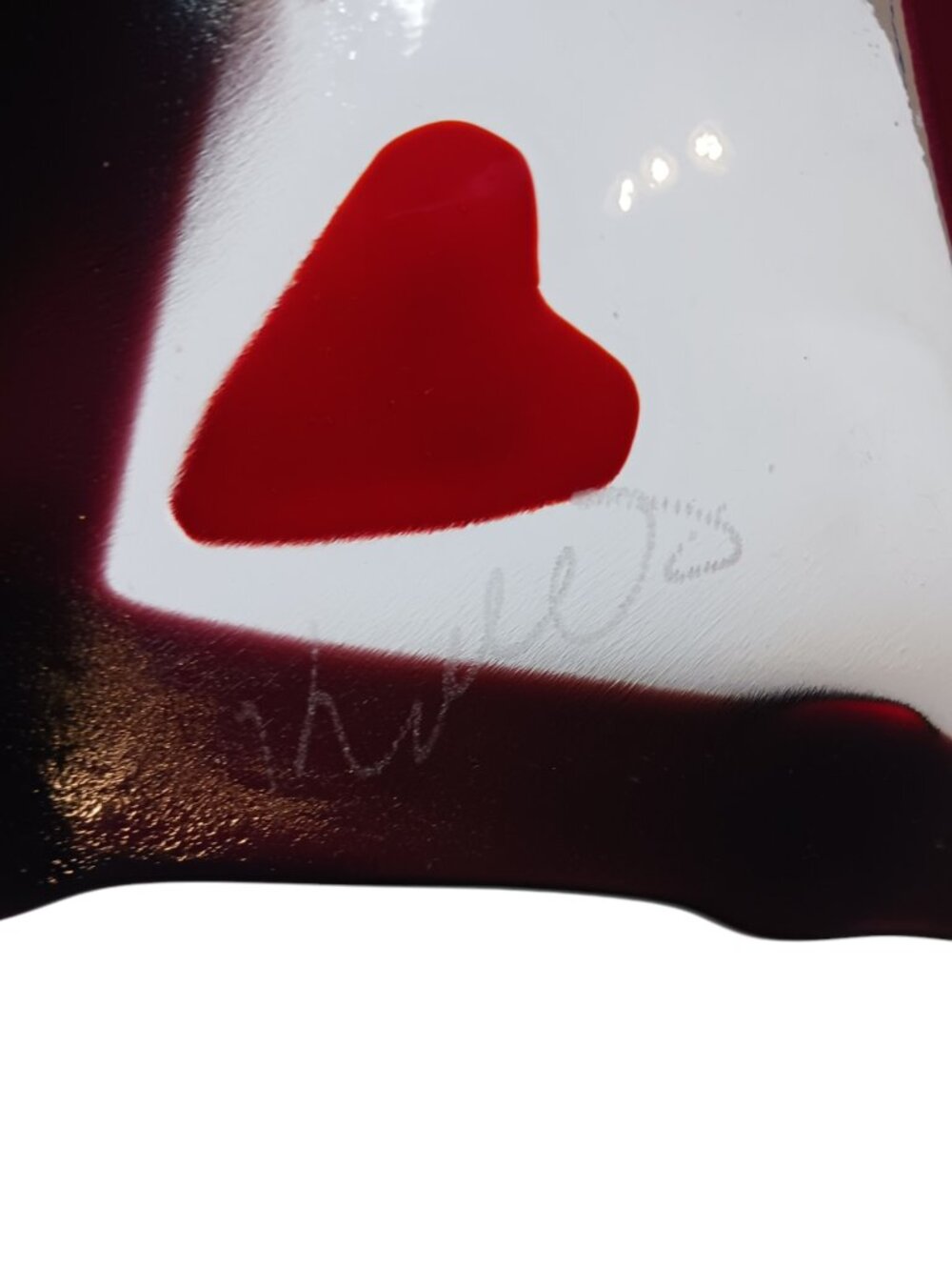 2008 Signed "J. Mule" BC Fused Glass Heart Dish 8" Canadian Folk Art - Picture 9 of 11
